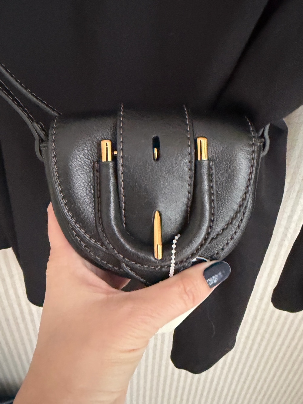 Fossil Black Mini Leather Crossbody Bag with Gold Hardware. Magnet closure